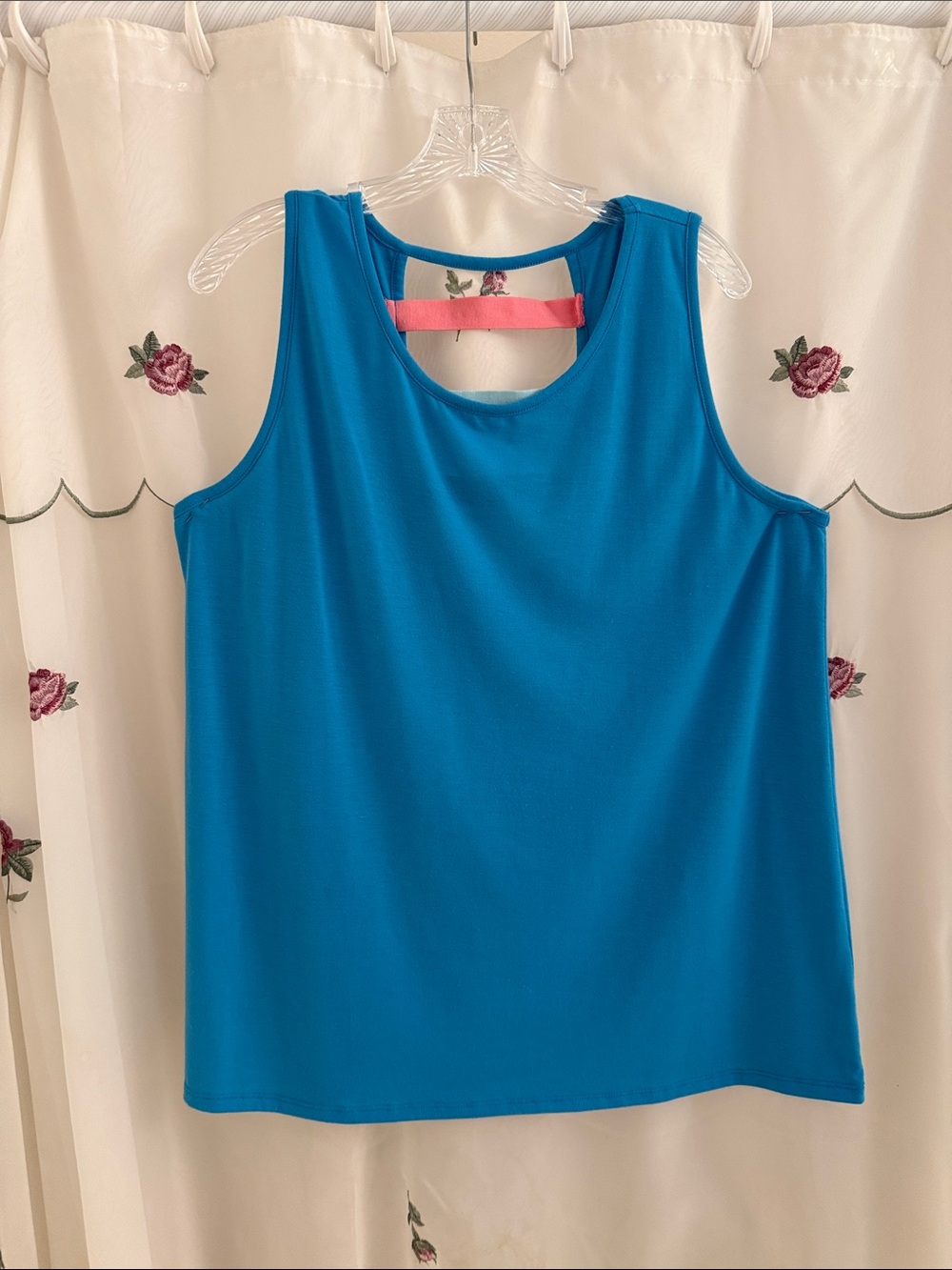 Xersion Women's Tank Top in Teal Blue with Back Multi-color Stretch Panels